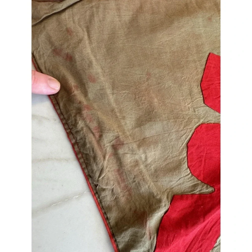 Handmade Hawaiian Applique Cotton Bedspread 2 Pillowcases Olive Coral Boho